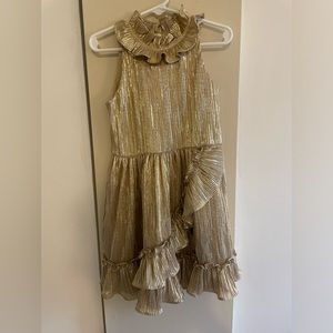 Janie and Jack Girls Size 4 Gold Metallic Plisse Dress